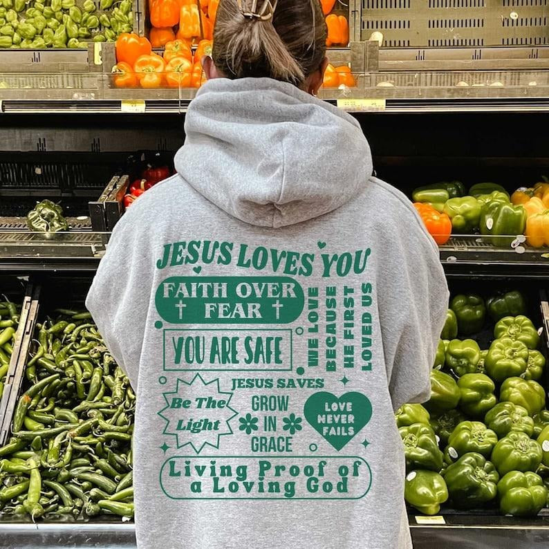 Jesus Loves You Hoodie Faith Over Fear Christian Merch Christian Hoodie Grow in Grace Bible Verse Hoodie Spiritual Hoodie...