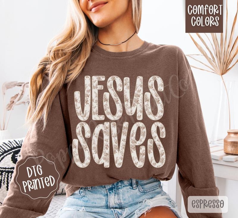 Jesus Saves Comfort Colors Long Sleeve T-Shirt, Cute Women's Religious Tee Hoodie, Sweatshirt | PodTeesHub.com