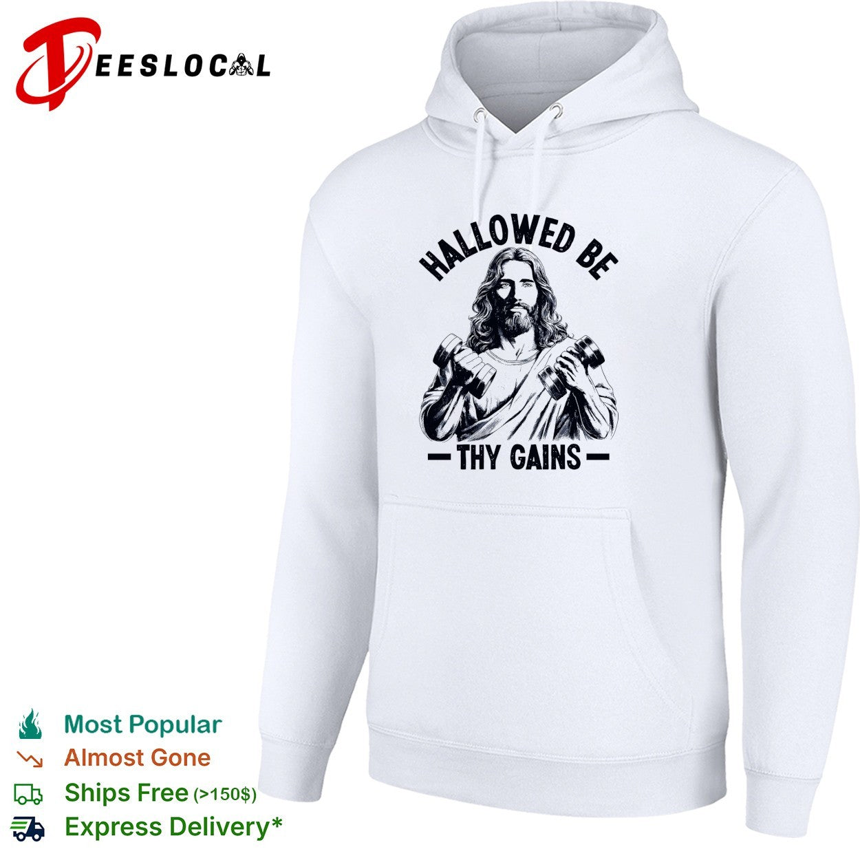 Jesus holding dumbbells hallowed be thy gains shirt