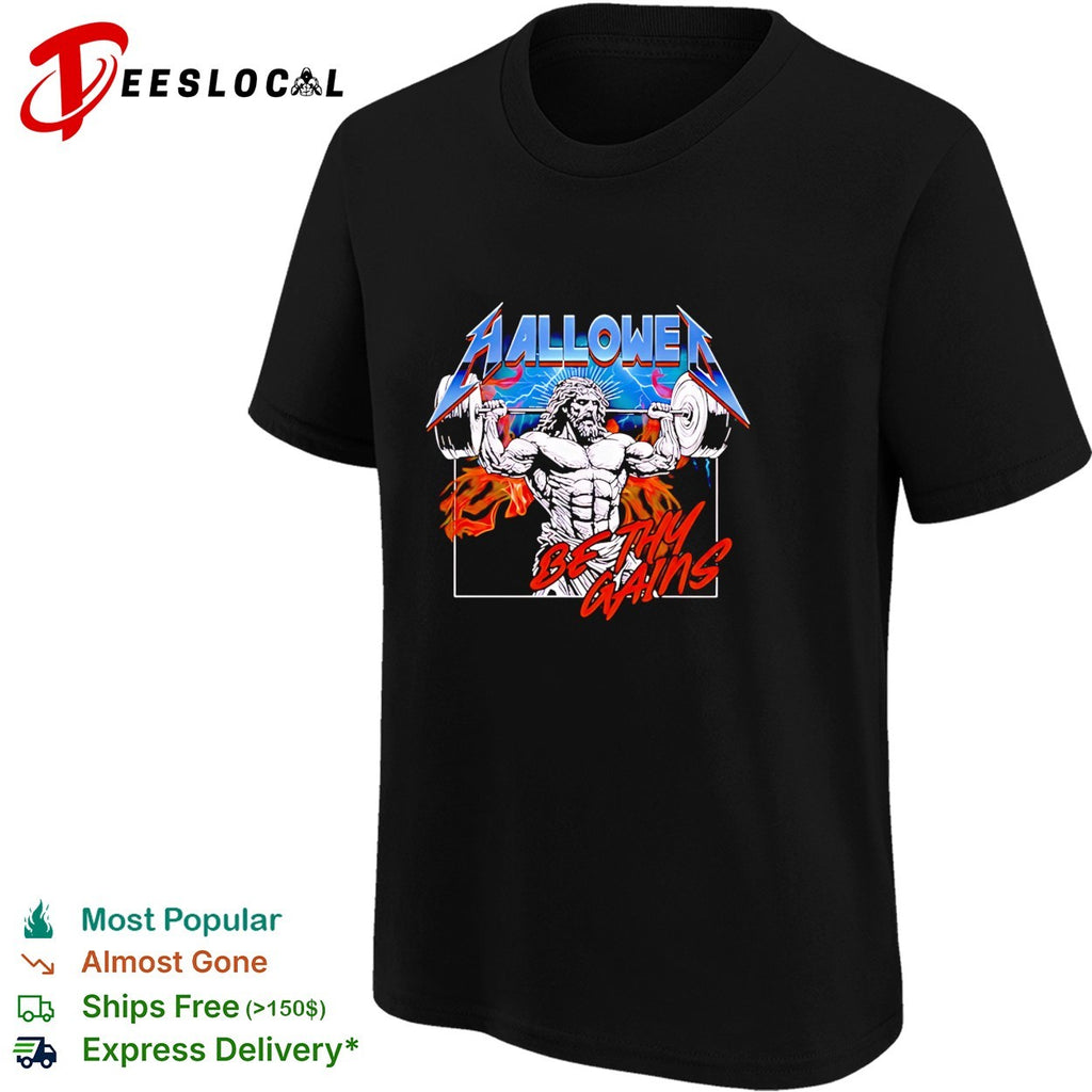 Jesus weightlifting musclar Hallowed Be Thy Gains shirt