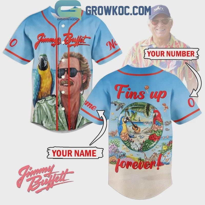 Jimmy Buffett The Holiday In Beach Fins Up Forever Personalized Baseball Jersey T-Shirts, Hoodie, Sweatshirt | PodTeesHub.com