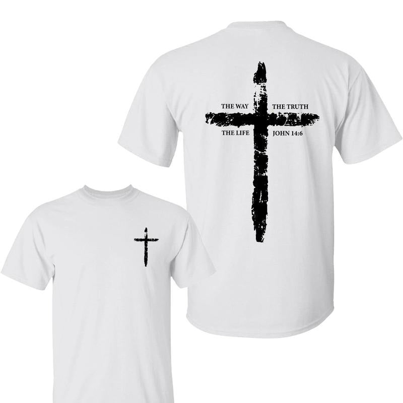 John 14:6 Christian T-Shirt with Distressed Cross Graphic, Faith-Based Religious Tee for Daily Wear, Unisex Comfortable...