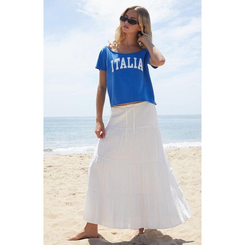 John Galt Women's Electric Blue Robyn Italia Short Sleeve Off-The-Shoulder Top - Multicolor T-Shirts, Hoodie, Sweatshirt