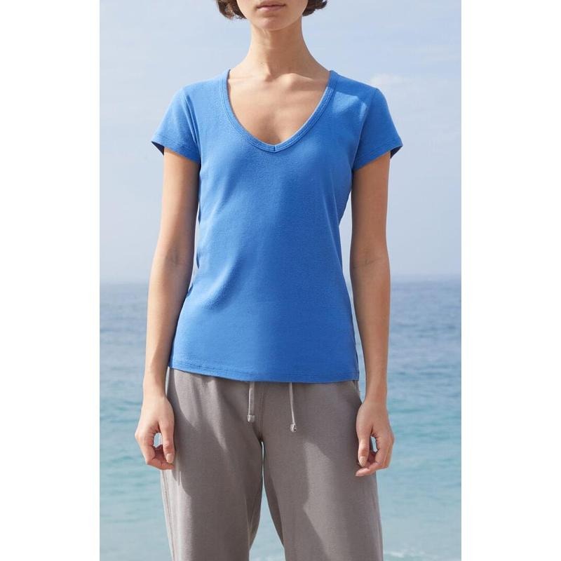 John Galt Women's Electric Blue V-Neck Short Sleeve Top T-Shirts, Hoodie, Sweatshirt | PodTeesHub.com