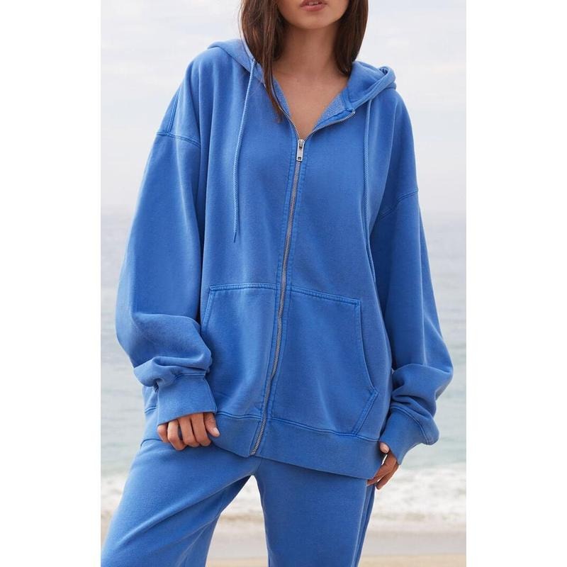 John Galt Women's Electric Blue Zip Up Oversized Hoodie T-Shirts, Sweatshirt | PodTeesHub.com
