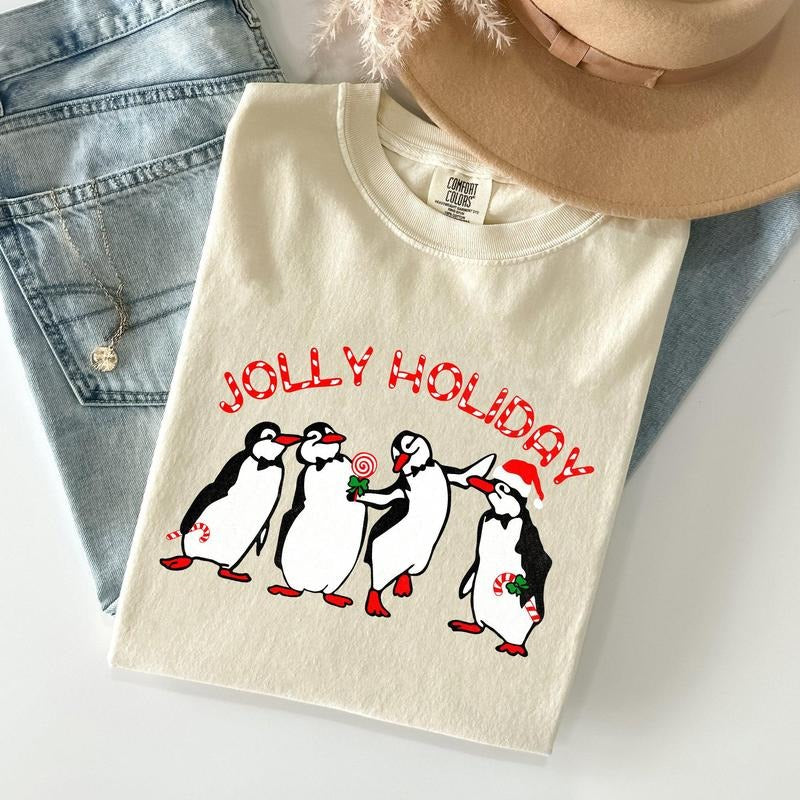 Jolly Holiday, Penguins, Christmas, Winter, Santa Tshirt, Christmas Comfort Colors Tshirt, Women's Graphic Tee, Xmas,...