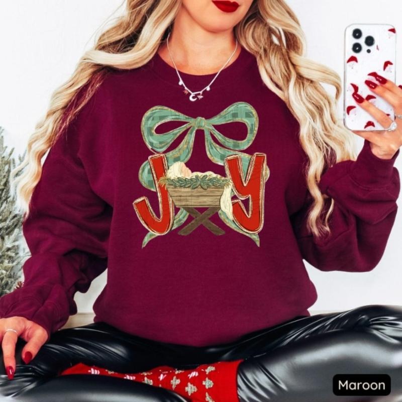 Joy To The World Baby Jesus Christmas Brushstroke Coquette Bow Sweater, Holiday Trendy Merry Christmas Sweatshirt, Xmas...