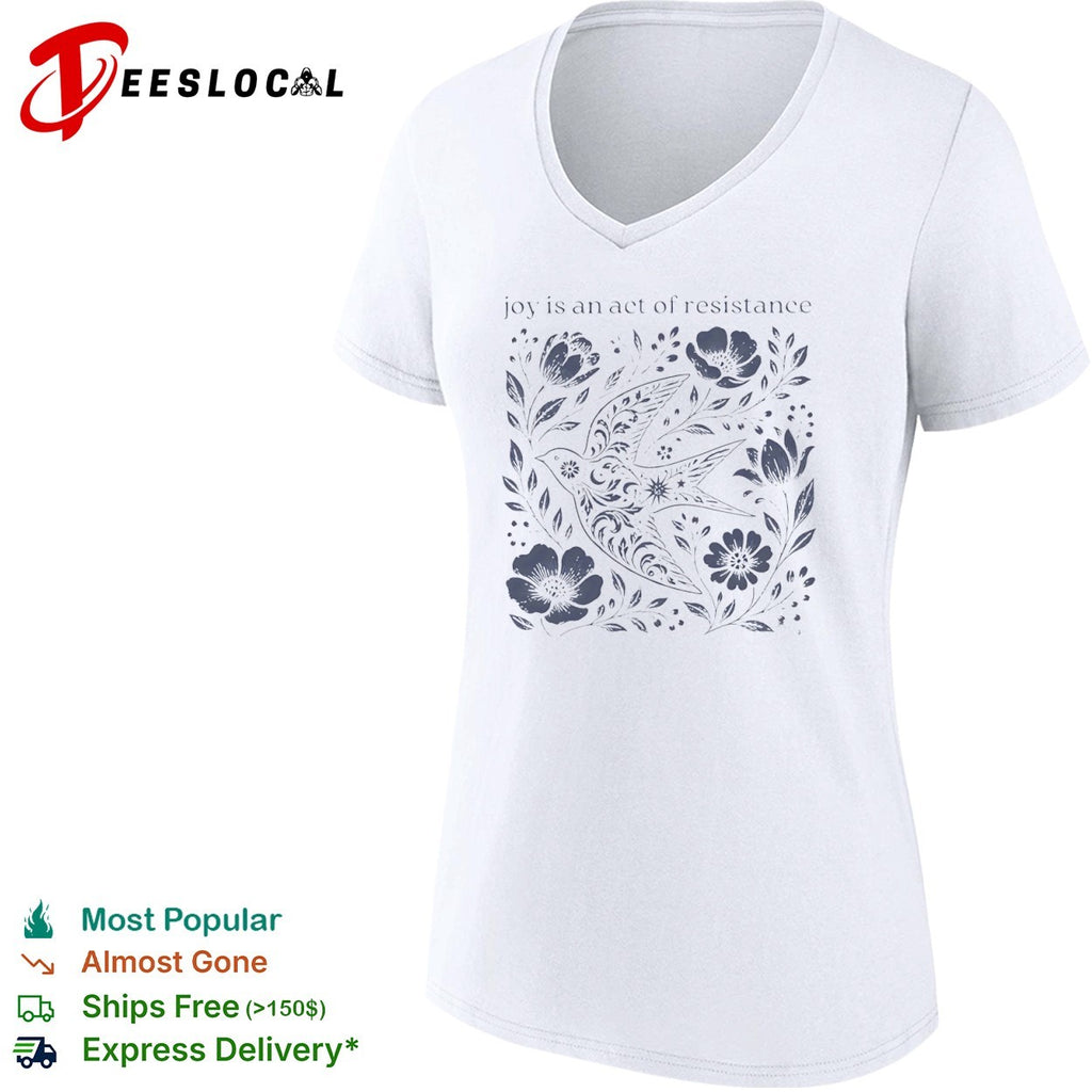 Joy is an act of resistance bird floral folk art aesthetic botanical nature shirt