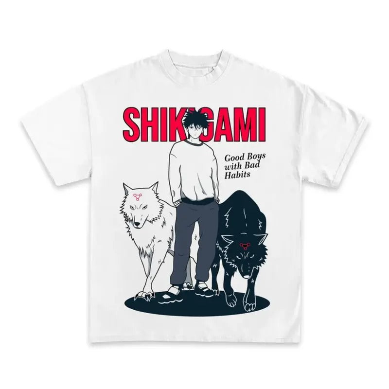 Jujutsu Kaisen Anime T-shirt & Sweatshirt, Megumi And Two Divine Dogs Graphic Tee, Anime & Manga Gifts Cotton Menswear Hoodie
