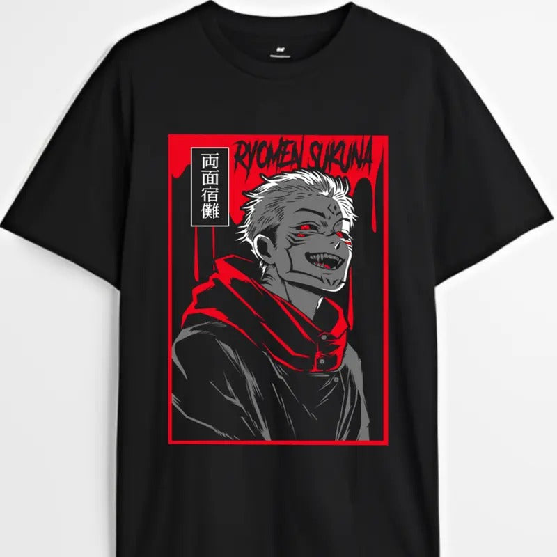 Jujutsu Kaisen Anime T-shirt & Sweatshirt, Ryomen Sukuna Red Frame Graphic Tee, Anime & Manga Gifts Cotton Menswear Hoodie