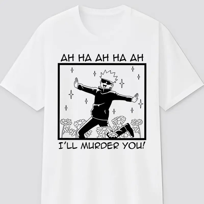Jujutsu Kaisen Anime T-shirt & Sweatshirt, Satoru Gojo Funny AhHaHa Graphic Tee, Anime & Manga Gifts Cotton Menswear Hoodie