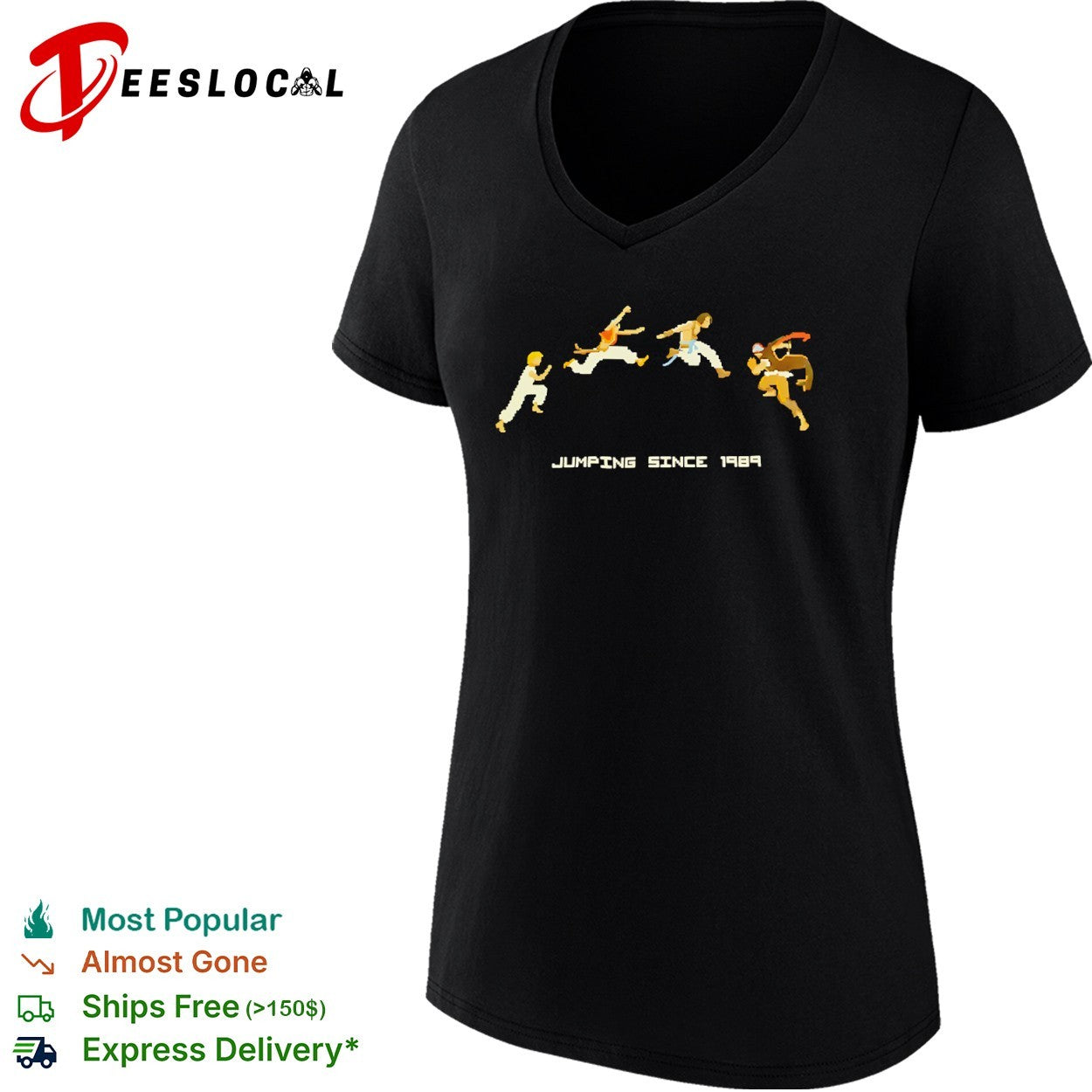 Jumping since 1989 pixel art characters shirt