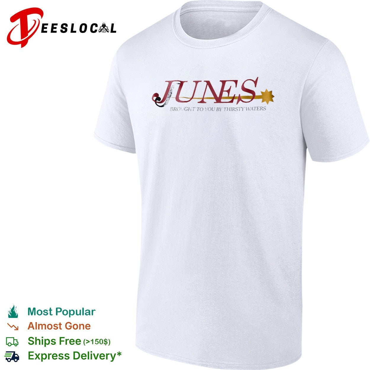Junes brought to you by Thirsty Waters yellow star shirt