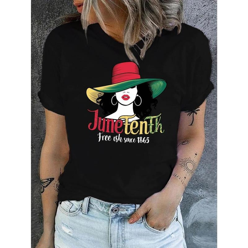 Juneteenth Celebration Print Crew Neck T-Shirt, Casual Short Sleeve T-Shirt For Spring & Summer, Women'S Clothing Hoodie,...