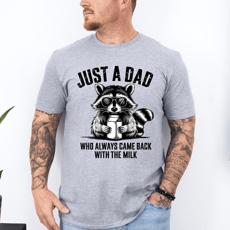 Just A Dad Who Always Came Back With The Milk, Retro, Raccoon, Dad, Father's Day, Boyfriend, Husband, Brother, Guy Gift,...