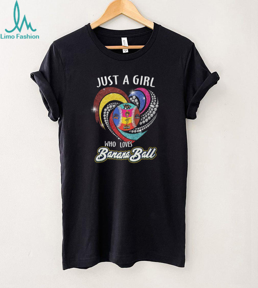 Just A Girl Who Loves Banana Ball Sparkle Heart Baseball Mascots Black T Shirt