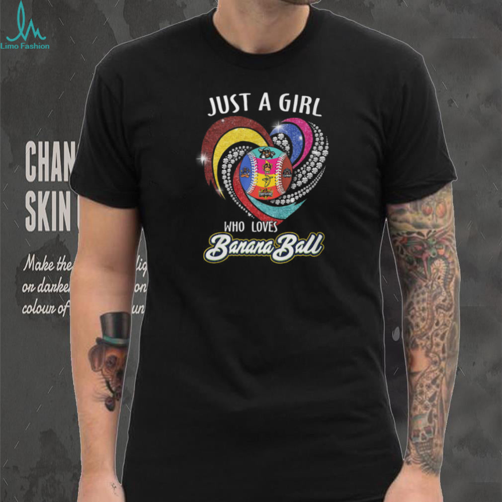 Just A Girl Who Loves Banana Ball Sparkle Heart Baseball Mascots Black T Shirt