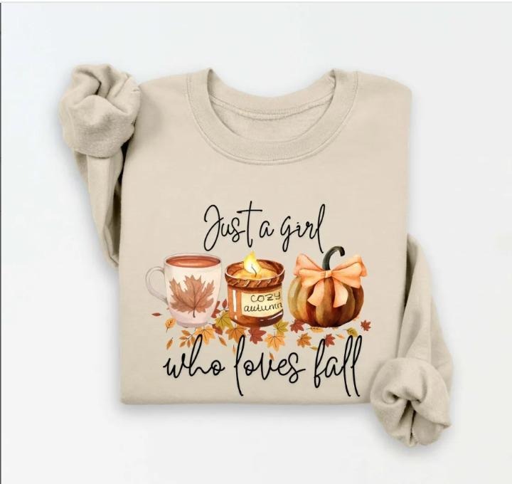 Just A Girl Who Loves Fall Sweatshirt, Autumn Vibes Coffee Lover Shirt, Thanksgiving Gifts for Women Top Wear Hoodie