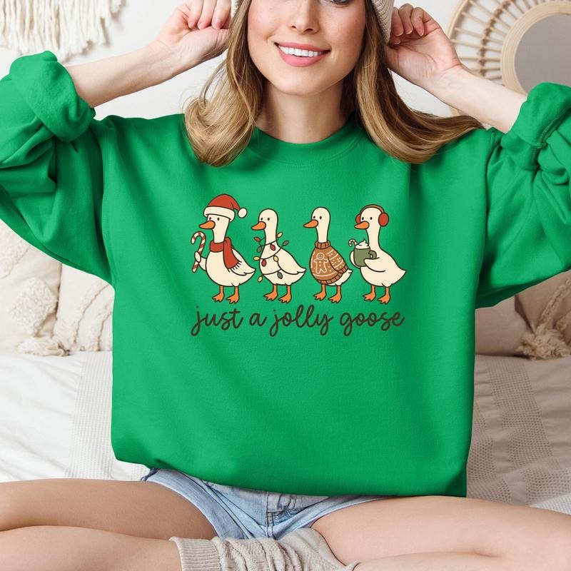 Just A Jolly Goose, Christmas, Santa, Funny Sweatshirt, Crew Neck, Women's, Crewneck T-Shirts, Hoodie | PodTeesHub.com