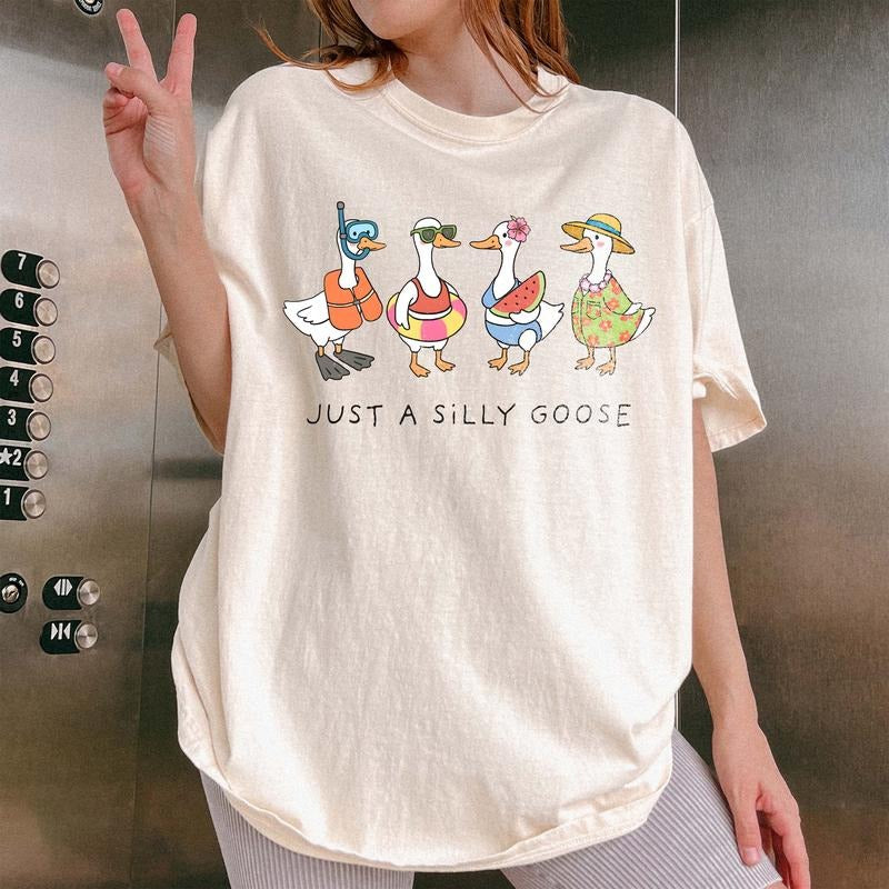 Just A Silly Goose Summer Shirt, Silly Goose Shirt, Cute Retro Goose Family Shirt Gift, bow silly goose tee, Funny...