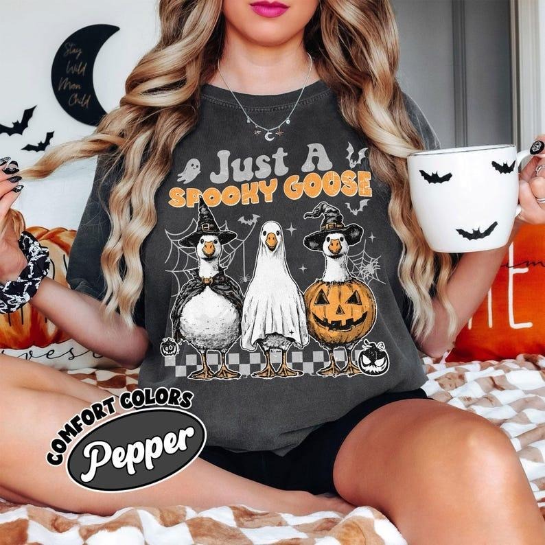 Just A Spooky Goose Shirt Comfort Colors, Spooky Duck Shirt, Funny Ghost Duck TShirt, Spooky Goose Halloween TShirt, Duck...