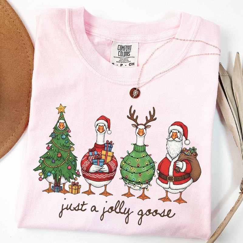 Just a Jolly Goose Shirt, Funny Goose Shirt, Silly Goose Girly Christmas Shirt, Christmas Shirt, Merry Goosey Shirt...