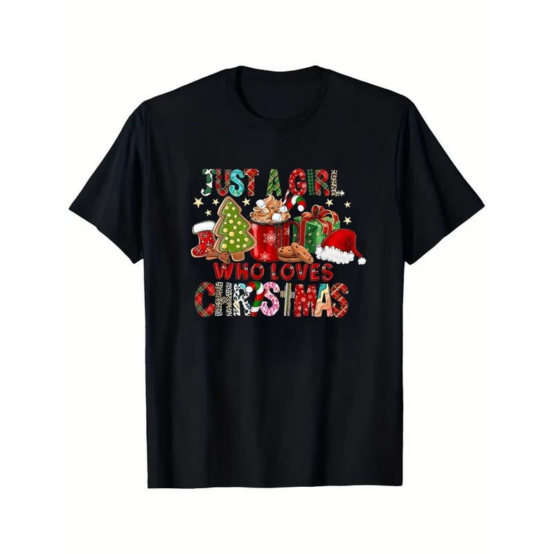 Just a Who Loves Christmas Cotton T-shirt highlighting Snowflakes Gingerbread Candy Canes for Casual Winter Outfits...