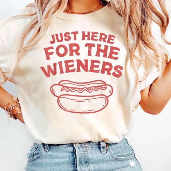 Just here for the wieners trending Shirt,  Fourth of July 4th cookout dad jokes trending grilling America hotdog summer...