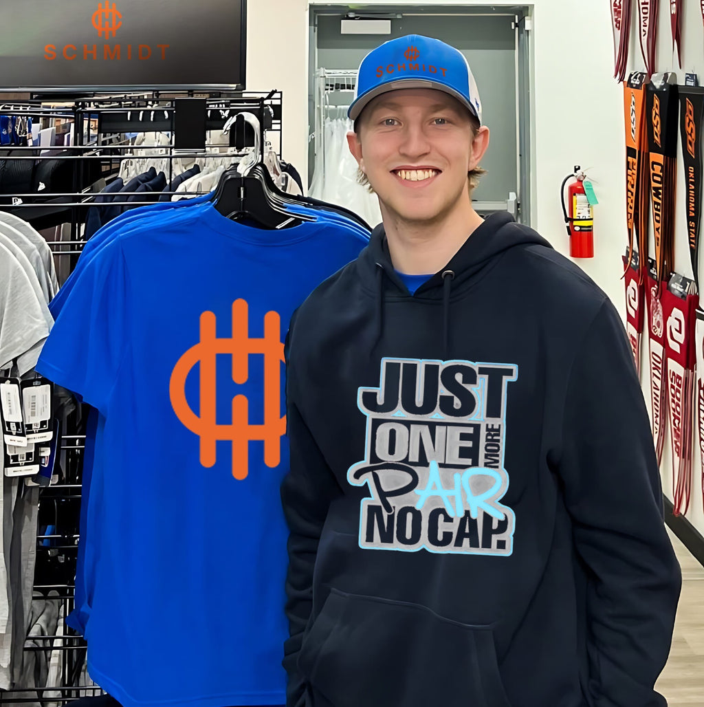 Just one more pair no cap simple text shirt