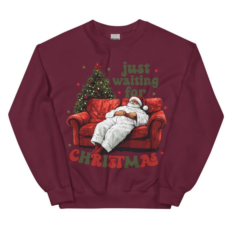 Just waiting for Christmas Santa Crewneck T-Shirts, Hoodie, Sweatshirt | PodTeesHub.com
