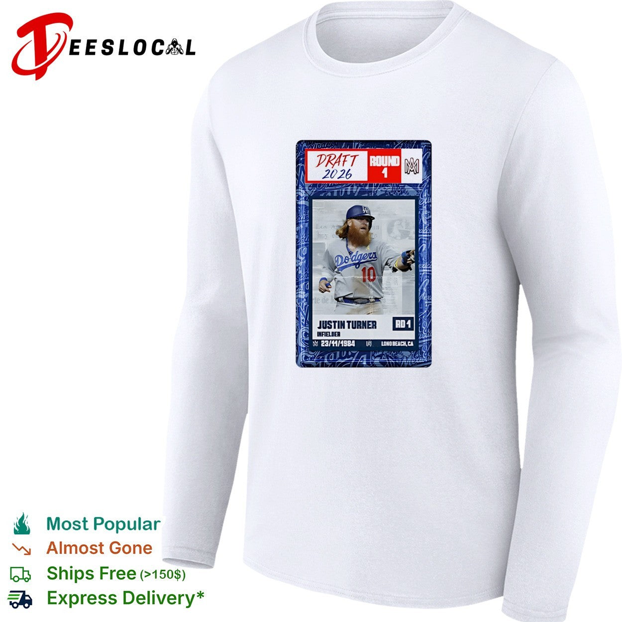 Justin Turner Los Angeles Dodgers MLB Draft 2026 Round 1 infielder trading card shirt