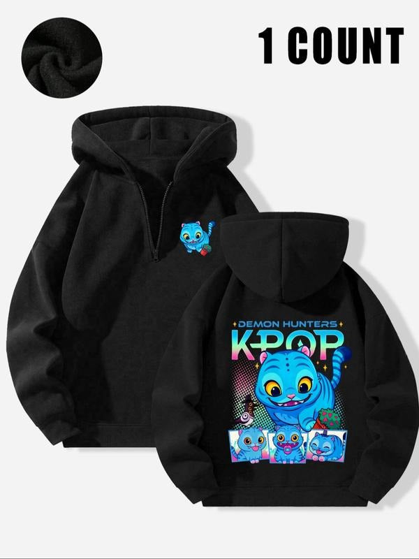 K-Pop Anime "Demon Hunters KPOP" Graphic Half-Zip Hoodie - Y2K Cute Edgy Casual Fleece Pullover T-Shirts, Sweatshirt