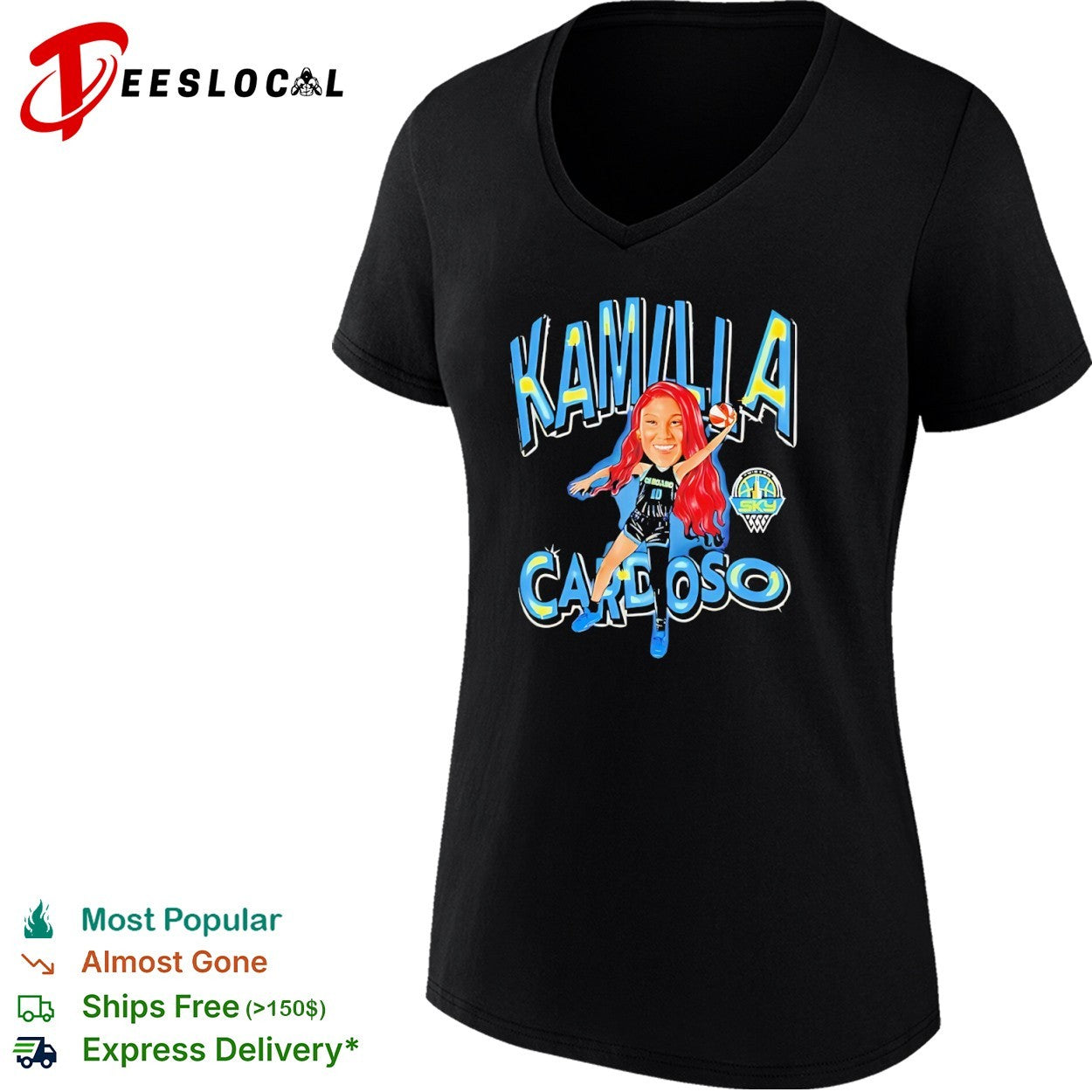 Kamilla Cardoso Chicago Sky WNBA Basketball Kamilla Cardoso Caricature Player shirt