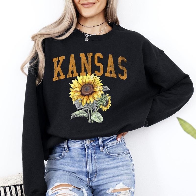 Kansas State Flower Sweatshirt, Crew Neck, Women's, Crewneck T-Shirts, Hoodie | PodTeesHub.com
