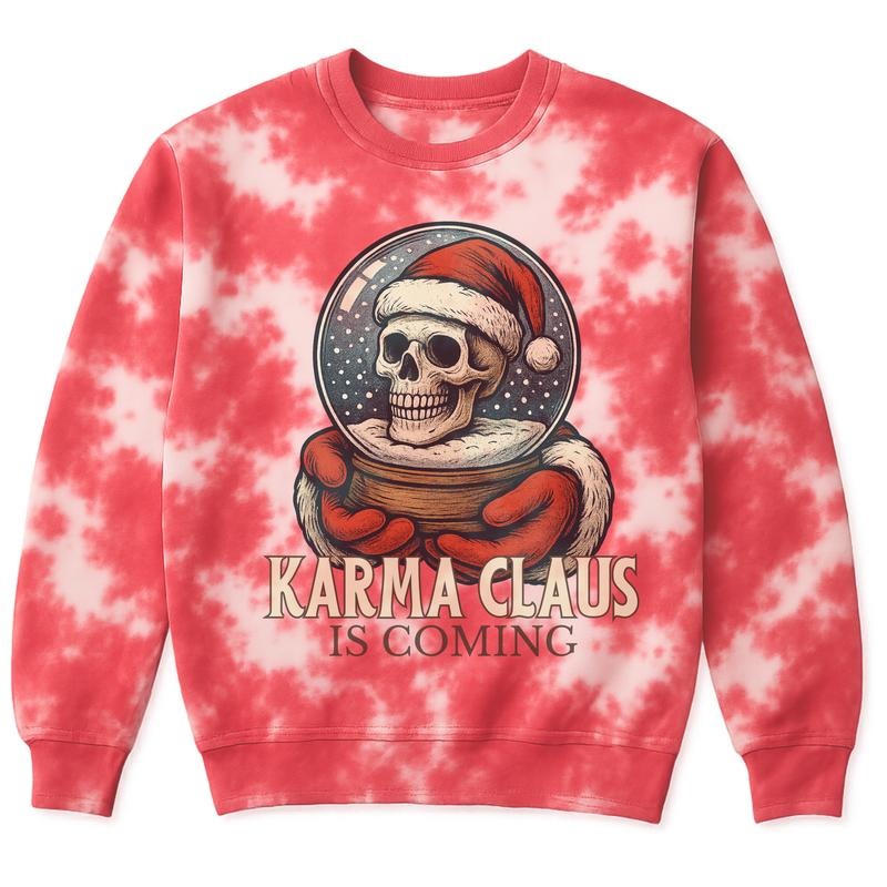 Karma Claus Is Coming Marbled Tie Dye Full Sleeve Ghost Skeleton Graphic Hoodie for Women Halloween Casual Wear Gray...