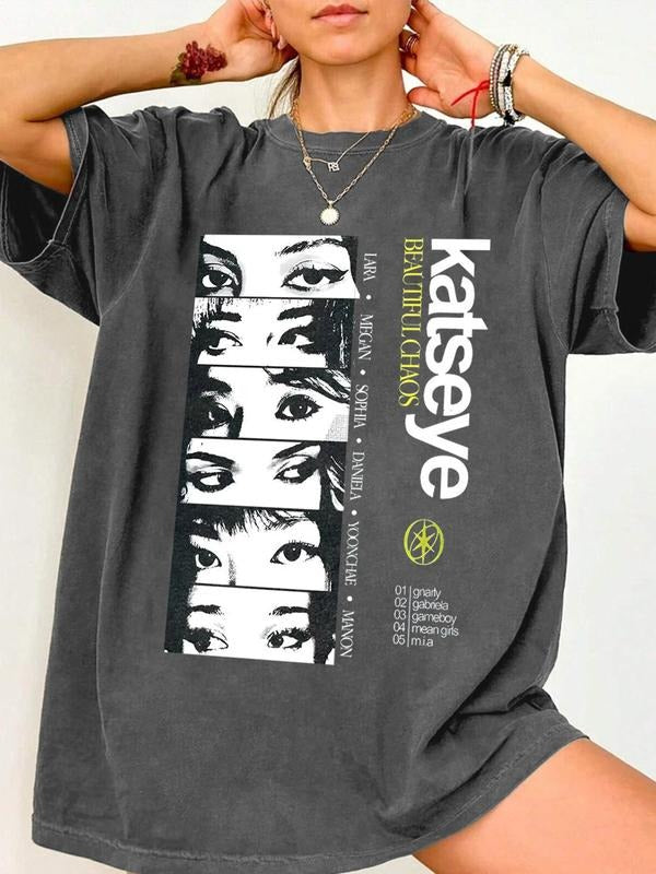 Katseye Beautiful Chaos Graphic T-Shirt, Loose Street Style with Member Name Print, Unisex Casual Wear for K-Pop Fans and...