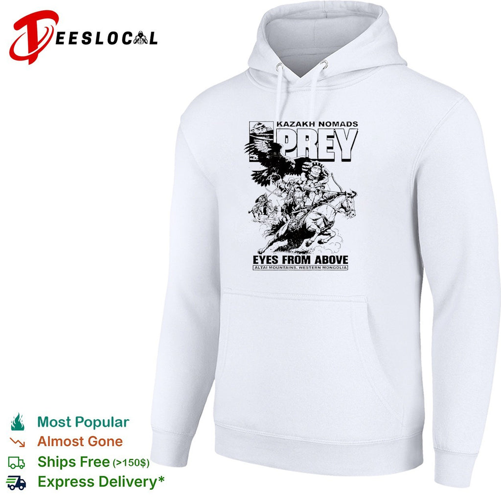 Kazakh nomads prey eyes from above altai mountains western mongolia eagle rider shirt