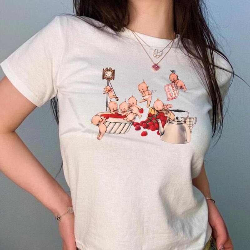 Kewpie Baby Tee, Strawberry Jelly Baby Tee, Retro Graphic Top, Trending 90s Tee, Doll Baby Tee, Preppy Coquette Y2K...