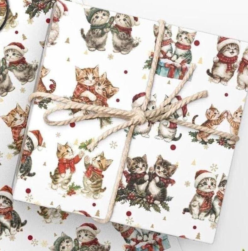 Kids Christmas Gift Wrap, Cat Lover Gift Wrap, Cute Kitten Pals Wrapping Paper, Festive Christmas Baby Christmas gifting...