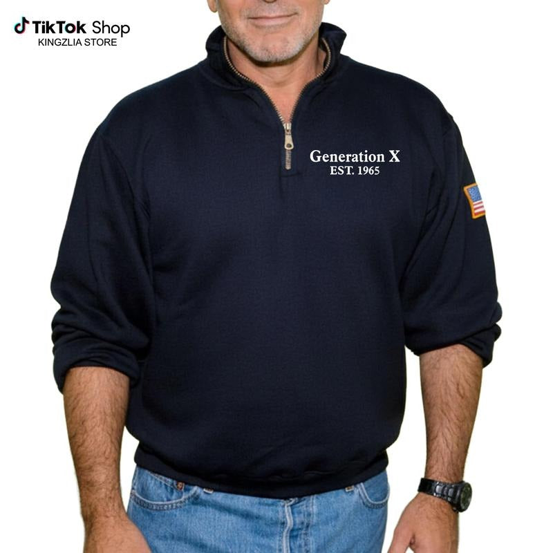 Kingzlia Store Gen X Custom Year Embroidered Quarter Zip Sweatshirt, Generation X Personalized Apparel, Gen X Raise On...