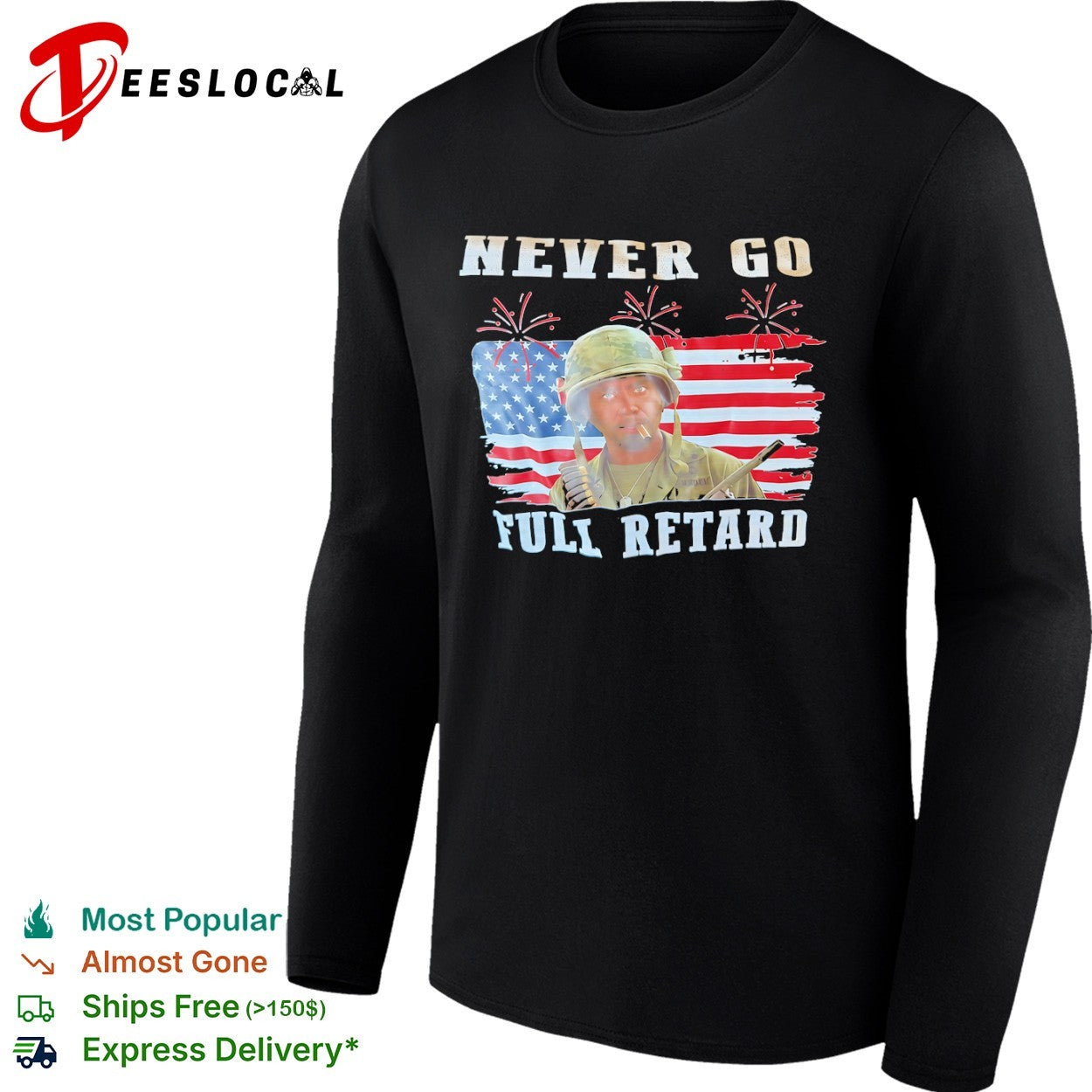 Kirk Lazarus Tropic Thunder never go full retard US flag shirt