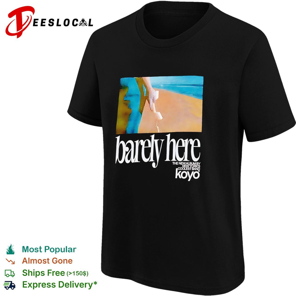 Koyo barely here the new album by New York coolest band holding phone shirt