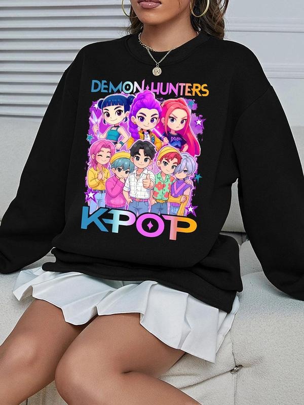 Kpop Demon Hunter Crew Neck Sweatshirt, Jinu Cartoon Style Hoodie, Korean Fashion Gift, Saja Girl Group Fan Apparel,...