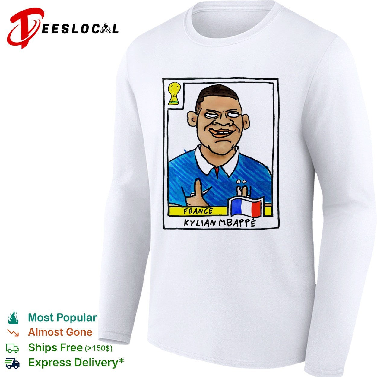 Kylian Mbappé France soccer player caricature collectible card shirt