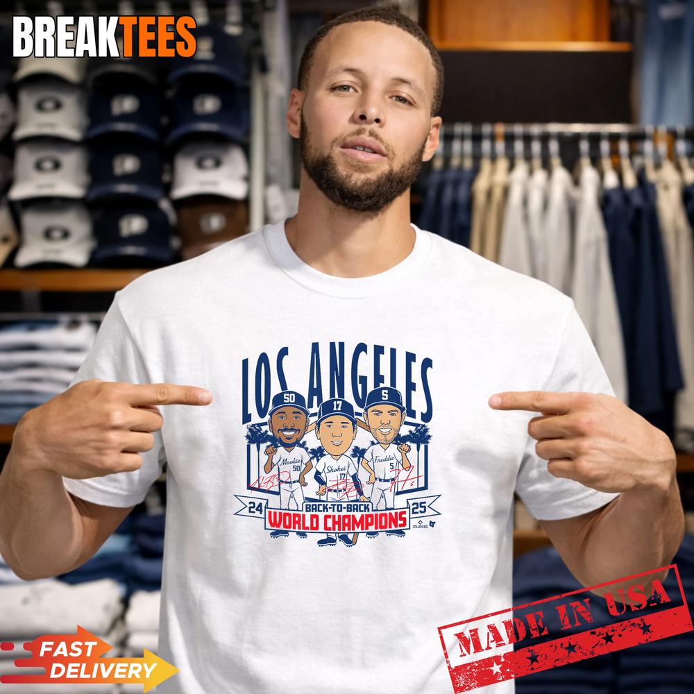 LA Baseball Back-to-Back World Champs Caricature Graphic Shirt