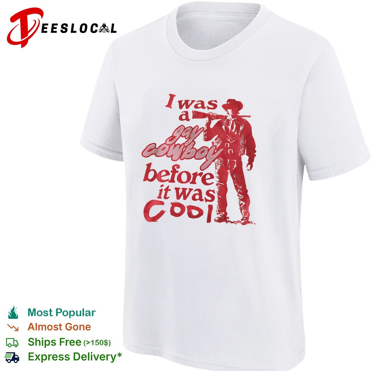 LGBTQ pride western humor red figure I was a gay cowboy before it was cool shirt