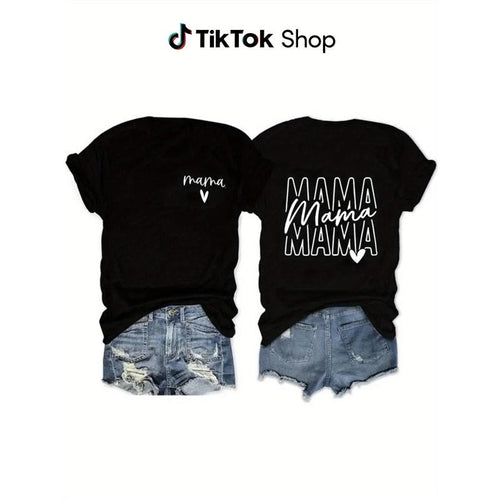 Ladies' Fashion "Mama" T-Shirt, Perfect Mother'S Day Gift And Casual Wear, 180G Double-Sided Printed T-Shirt with Round...