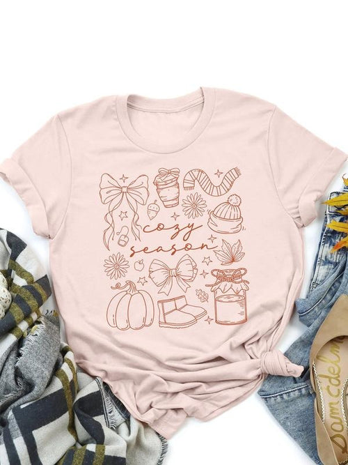 Ladies' Line Cartoon Pattern Printed Round Neck T-Shirt, Four-Season Casual Basic Short Sleeve T-Shirt, Ladies' Daily...
