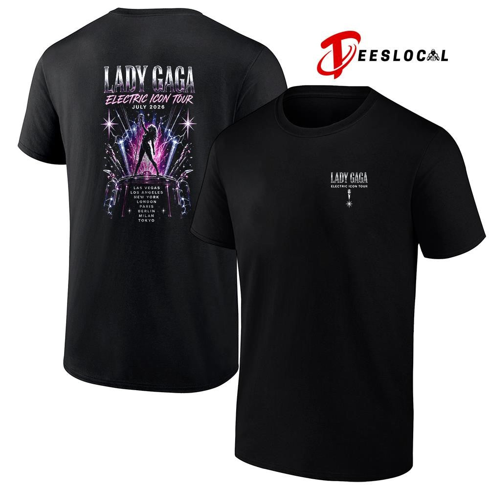 Lady Gaga Electric Icon tour cities graphic shirt