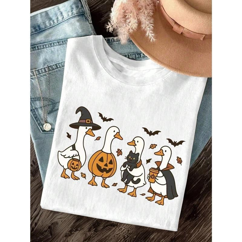 Lalippa Women's Halloween Cartoon Print Short Sleeve T-Shirt Hoodie, Sweatshirt | PodTeesHub.com